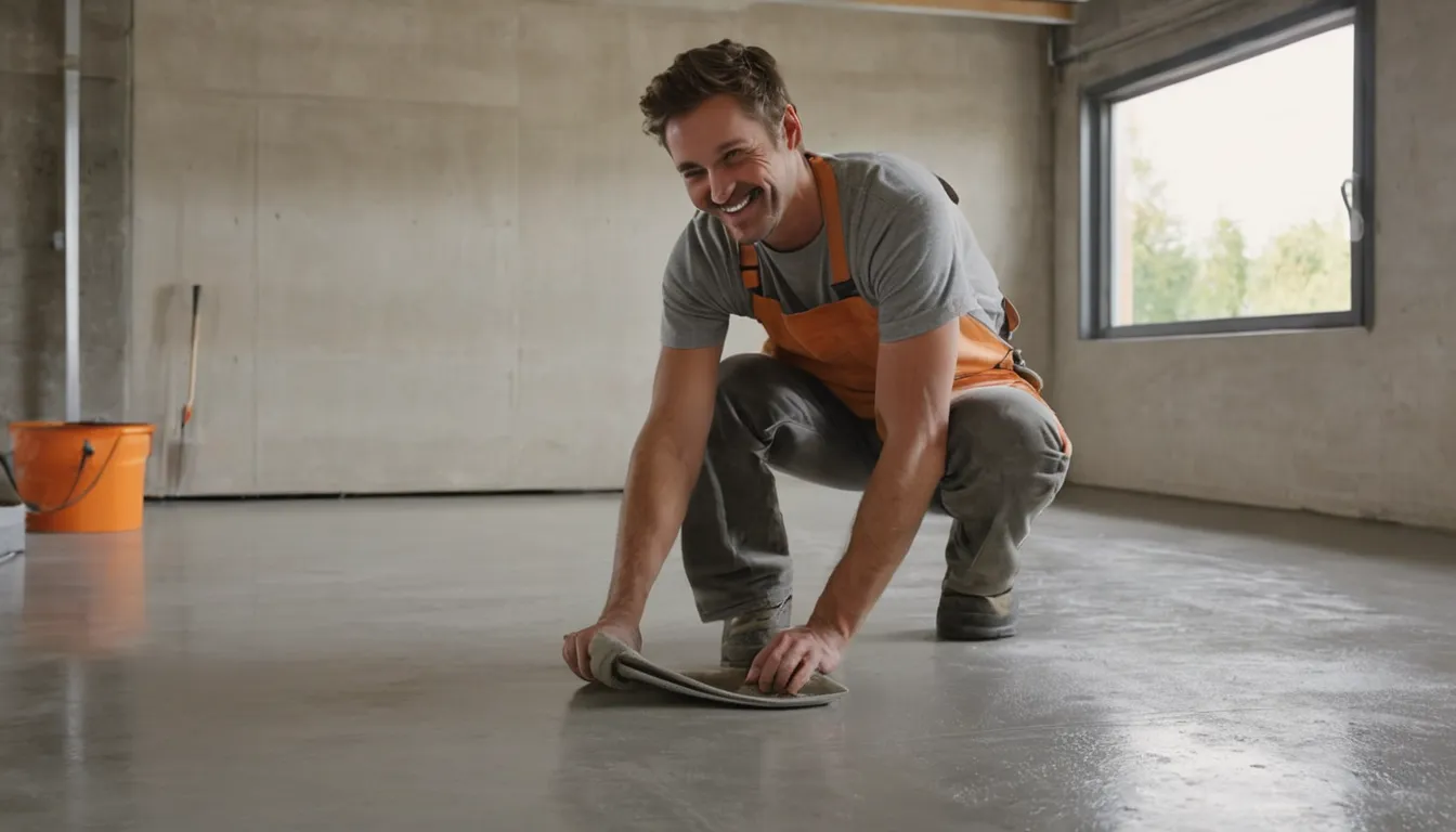 Independent provider applying a smooth concrete floor coating in a clean home space in the Santee area